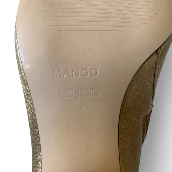MANGO Gold Metallic Leather Ankle Boots With Block Heel & Side Zip Closure Sz 7 - Picture 13 of 16